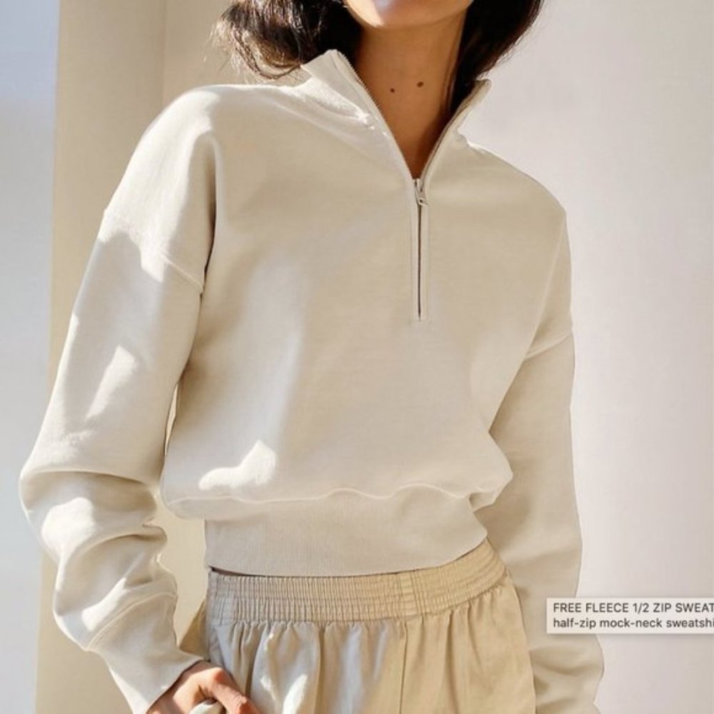 Wilfred Free Cropped Quarter Zip Fleece Sweatshirt Size M
